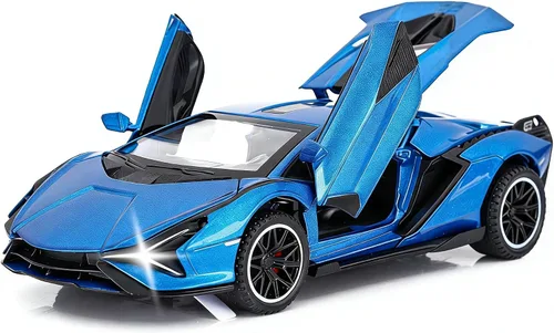 Vista 11 de SASBSC Coches de juguete Lamb para niños Sian Modelo de coche de metal fundido a presión con luz y sonido Fkp3 Coche de juguete tirando hacia atrás