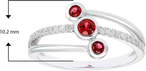 Vista 3 de 10K White Gold, 15 Cttw Triple Birthstone & 110 Cttw Diamond Art Deco Ring (H-I Color, I1-I2 Clarity) - Choice of Gem