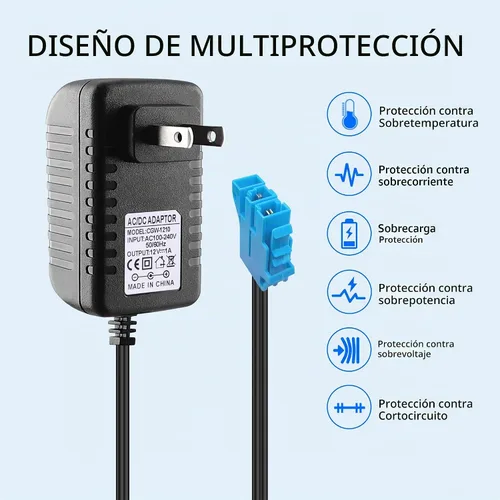 Vista 6 de Cargador de 12 V para batería de tractor Peg Perego John Deere, cargador de batería de 12 voltios para tractor John Deere Ground Force, John Deere