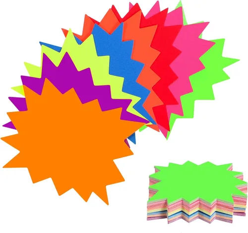Vista 8 de 90 calcomanías de neón Starburst Price Stickers Yard Sale Tags, 5 x 6.6