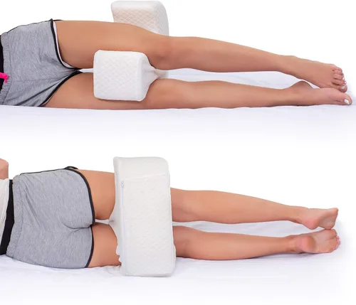 Vista 4 de Almohada de espuma viscoelástica para dormir, diseño único patentado, combina la función de la almohada de rodilla y almohada de media luna
