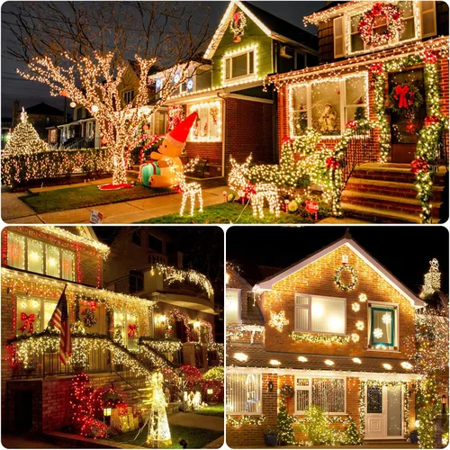 Vista 3 de Guirnalda de luces solares impermeables para exteriores, 200 luces LED extralargas de 82 pies, luces solares de Navidad, luces solares impermeables