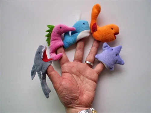 Vista 7 de Lindo bebé niños felpa animales marinos dedo marionetas suave océano juguete educativo 10PCS