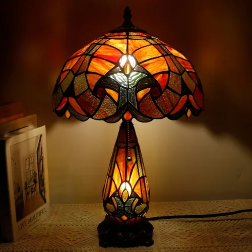 Vista 5 de Lámpara Tiffany de Vidrio Emplomado para Mesa de 12 x 19 Pulgadas Diseño Jarrón Madre e Hija Lámpara de Escritorio de Acento Luz Nocturna