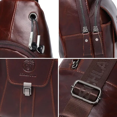 Vista 171 de LUKZIJAES Bolso bandolera de cuero genuino para hombre