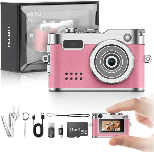 Vista 14 de Cámara Digital Mini HOTU, Cámara Llavero 1080P HD con Lente de 2MP, Flash, Grabación de Vídeo, Tarjeta de 32G Incluida, Cámara Retro Portátil y Beige
