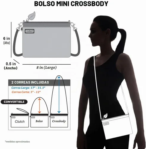 Vista 4 de CHALA Mini bandolera/bolso con correa convertible elegante, compacto, versátil Loro azul - Gris cálido