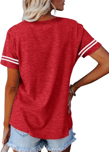 Vista 3 de Camisetas para el día del juego para mujer, camiseta gráfica de fútbol divertida, linda camiseta de competencia, camiseta casual de manga corta