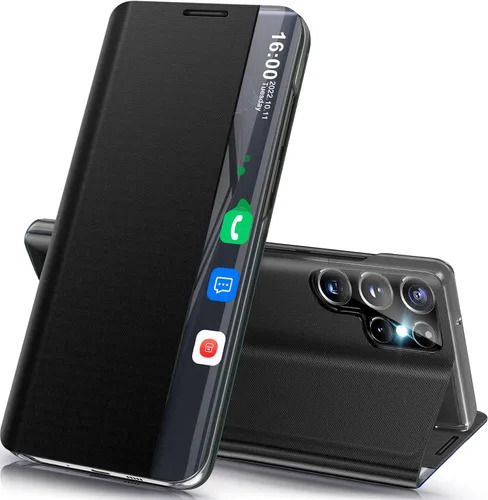 Vista 26 de Funda de teléfono para Samsung Galaxy A16 5G, Clear View Window Funda delgada de lujo para teléfono Galaxy A16 con soporte, funda protectora