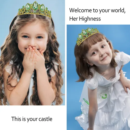 Vista 3 de VELSCRUN - Tiaras de princesa, coronas de Rapunzel, diademas de cumpleaños - Corona de vestir para niñas en verde, decoraciones de cumpleaños