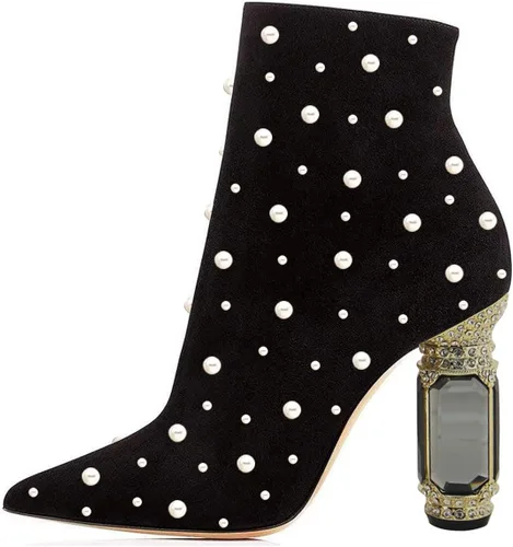 Vista 46 de FSJ Botas de tacón alto con punta puntiaguda para mujer, con tacón alto, con cremallera lateral brillante, estilo casual, para uso diario, zapatos