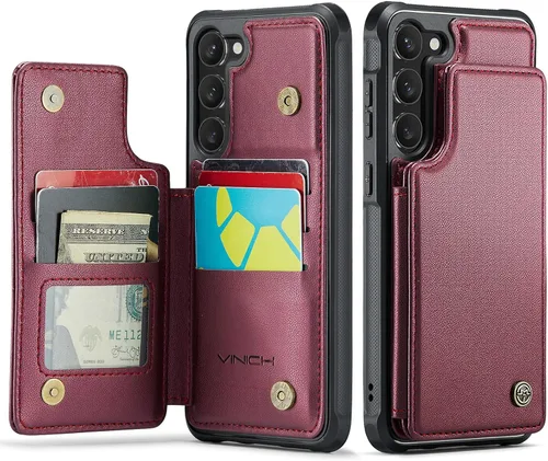 Vista 20 de Vinich - Funda tipo cartera para Samsung Galaxy S23 con tarjetero, color negro Ranuras de crédito con bloqueo RFID, soporte para teléfono a prueba