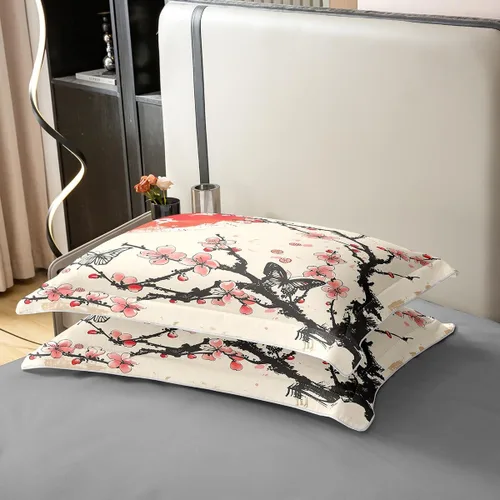 Vista 6 de jejeloiu Juego de funda de edredón de flores de cerezo 100% algodón, tamaño matrimonial, estilo japonés, juego de ropa de cama 100% algodón
