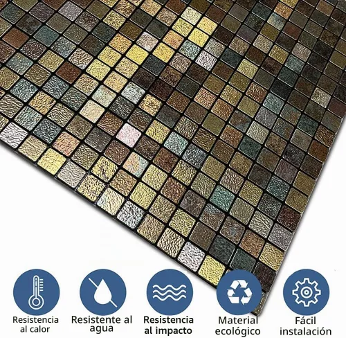Vista 3 de XUANINY Azulejos Adhesivos de Pared para Cocina, Baño, Chimenea, Mosaico de Aluminio Metálico Autoadhesivo (12"x12") (5, Estampado Amarillo y Verde)