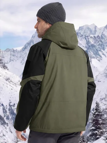 Vista 2 de FREE SOLDIER Chaqueta de esquí impermeable para hombre, abrigo cálido de invierno para nieve, snowboard con múltiples bolsillos, capucha desmontable