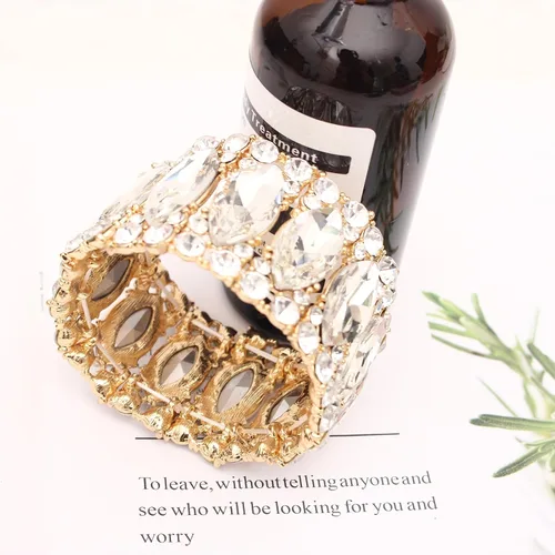 Vista 4 de Elegante brazalete elástico de doble fila con forma de marquesa de cristal para novia, joyería para mujer