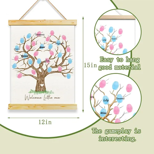 Vista 2 de QZCYU Libros de invitados de lienzo con huellas dactilares para revelación de género, decoraciones de baby shower, decoración de fiesta