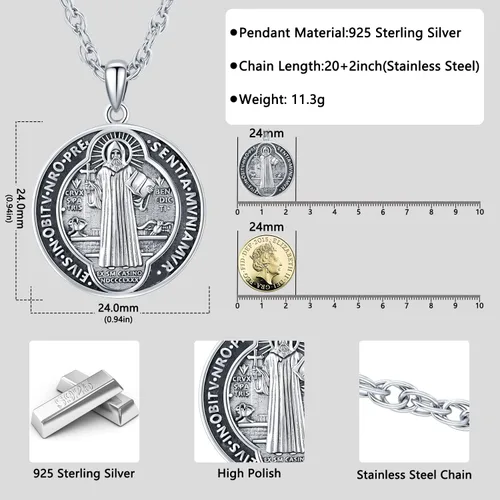 Vista 2 de Aniu Collar de plata de ley S925 de San MiguelSan CristópaloSan BenitoSan Jesús para hombres y mujeres, arcángel, RaguelUriel, colgante de amuleto
