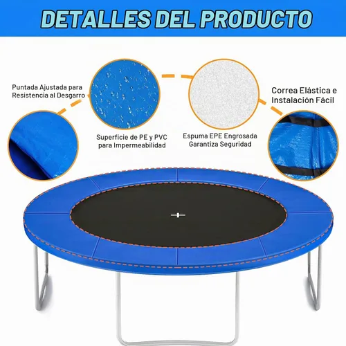 Vista 5 de Trampoline Pad Replacement, 12FT 14FT 15FT Trampoline Spring Cover, Thickened EPE Foam Tear-Resistant Waterproof Safety Pad, No Holes for Pole