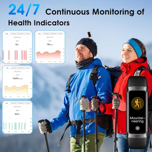 Vista 2 de Monitor de actividad física, frecuencia cardíaca 24/7, oxígeno en sangre, presión arterial, monitor de temperatura corporal, monitor de sueño
