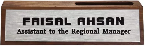 Vista 4 de Placa de identificación personalizada para escritorio de negocios con tarjetero, soporte de placa de identificación de escritorio personalizado