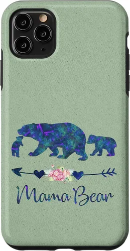 Vista 13 de Teal Blue Purple Floral Mama Bear and Two Cubs Light Green Case for iPhone 16