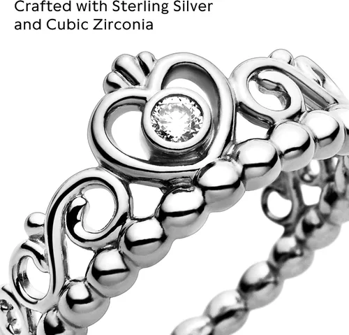 Vista 4 de Pandora Anillo de corona de tiara de princesa, anillo de plata de ley para mujer, anillo apilable, regalo para ella, plata de ley con circonita