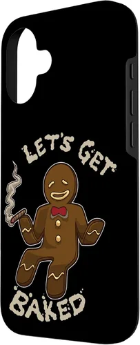 Vista 2 de Divertida funda navideña para iPhone 16 con diseño de pan de jengibre y marihuana