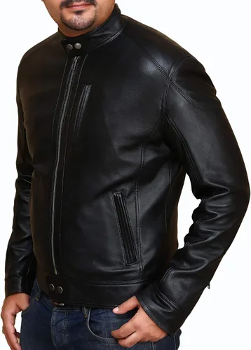 Vista 2 de Chaqueta de piel de cordero para hombre Cafe Racer Biker