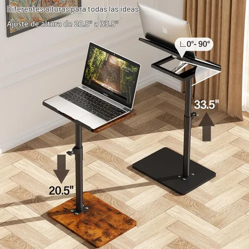 Vista 5 de YUHFERA Mesa auxiliar con bandeja para sofá - Giratoria 360°, altura ajustable, para espacios pequeños, mesa lateral para aperitivos para cama