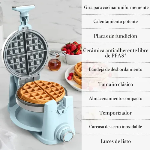 Vista 9 de Martha Stewart Máquina giratoria de gofres, placas antiadherentes de Azul cielo