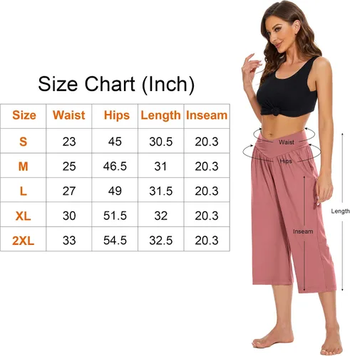 Vista 7 de Pantalones capri para mujer, para yoga, descanso, pierna ancha, holgados, cruzados, cintura alta, pantalones capri de verano