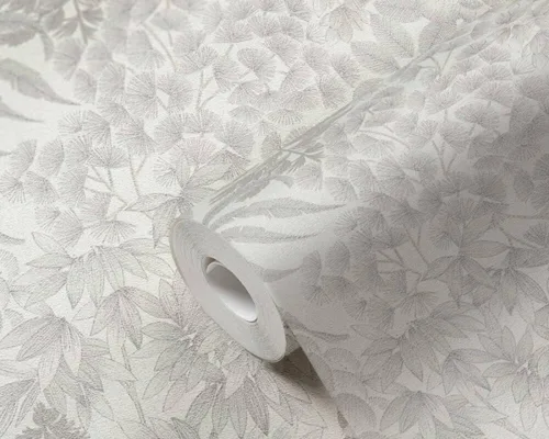 Vista 2 de CONCORD WALLCOVERINGS ™ Papel tapiz moderno con textura floral, hojas de pared de vinilo, gris, metálico, plateado, blanco, 21 pulgadas x 33 pies