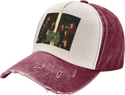 Vista 2 de Morbid Music and Angel Unisex Vintage Washed Distressed Baseball-Cap Twill Adjustable Dad-Hat Dark Red
