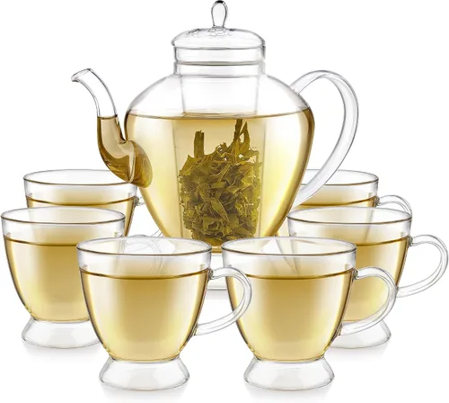 Vista 6 de Teabloom Grand Bouquet - Tetera de vidrio con infusor de vidrio Microdot, elegante tetera de borosilicato de 50 onzas para tés de hojas enteras