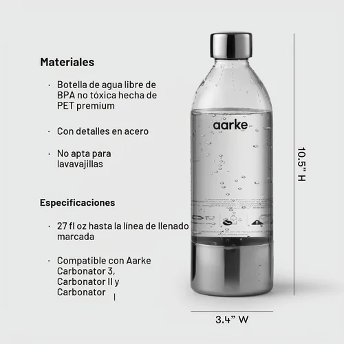 Vista 6 de Aarke Botella reutilizable de acero inoxidable PET extra para carbonatador l, ll, y 3, sin BPA y no tóxico, 1L/34 fl oz
