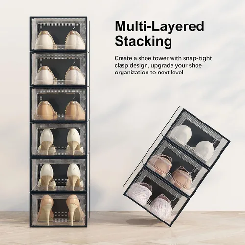 Vista 3 de 12 cajas de almacenamiento de zapatos, de plástico transparente apilable, organizador de zapatos para armario, contenedores de zapatos apilables