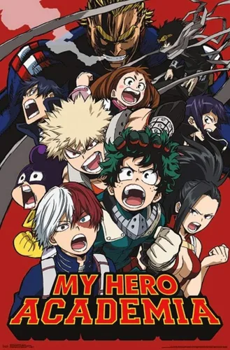 Vista 18 de My Hero Academia - Póster de pared Key Art 2, 22.4 pulgadas de largo x 14.7 pulgadas, versión enmarcada en madera de granero