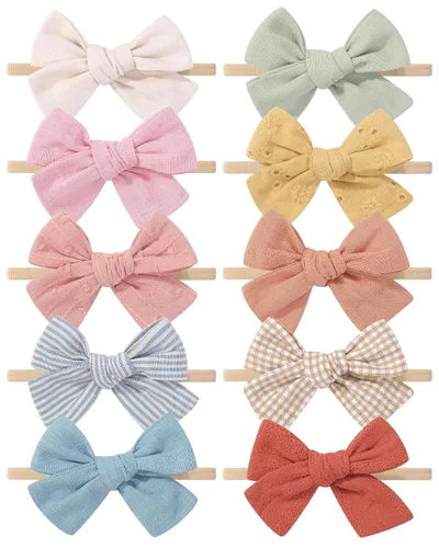 Vista 12 de doboi 3 diademas para el 4 de julio para niñas Star - Bandas de nailon y lino para el cabello, hechas a mano, accesorios para el cabello