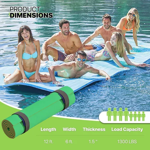 Vista 3 de Magshion Flotador gigante de piscina de 12 x 6 pies, flotador de isla para lago, tapete de agua familiar de espuma XPE con cordón elástico
