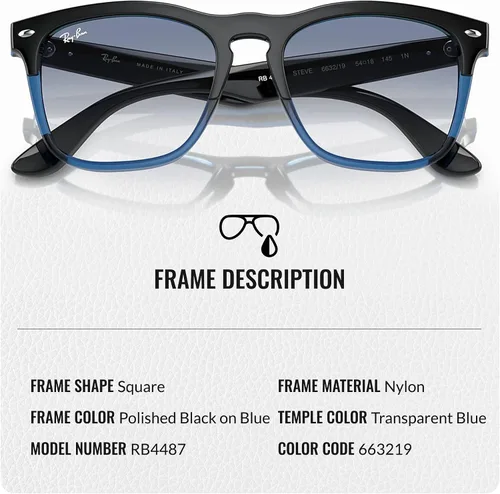 Vista 3 de Ray-Ban RB4487 STEVE Square Shaped Sunglasses for Men & Women with Official RAYBAN Eyewear Kit