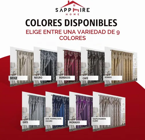 Vista 2 de Juego de cortinas tradicionales de jacquard (2 paneles) de 63 y 84 pulgadas de largo, incluye cenefa adjunta, parte trasera transparente, 2 borlas