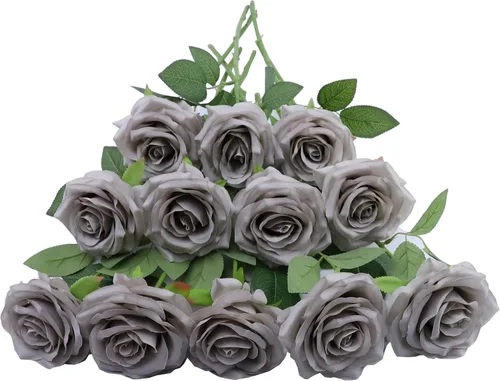 Vista 37 de Flores artificiales de rosa, rosas artificiales, rosas de seda, rosas falsas de aspecto real con tallos para manualidades, ramos de boda, centros