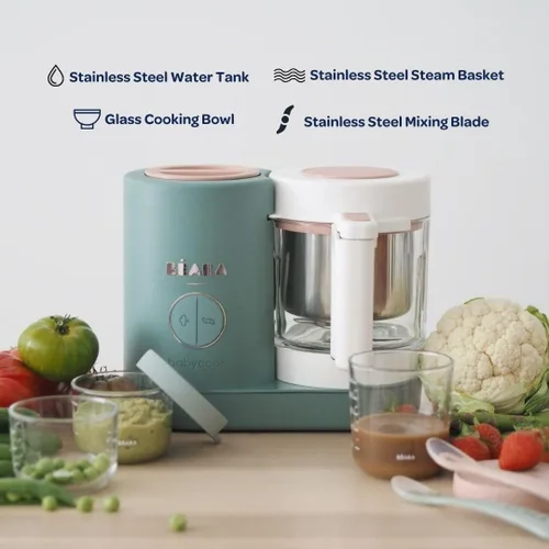 Vista 5 de BEABA Babycook Neo - Fabricante de alimentos para bebés Vidrio no tóxico y acero inoxidable Confiado por mamás famosas Procesador de alimentos
