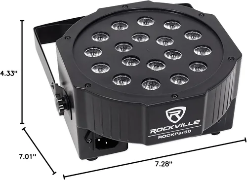 Vista 9 de Rockville RockPAR50 LED RGB Compact Par Can DJ/Club DMX Wash Light+Dual Bracket, Negro