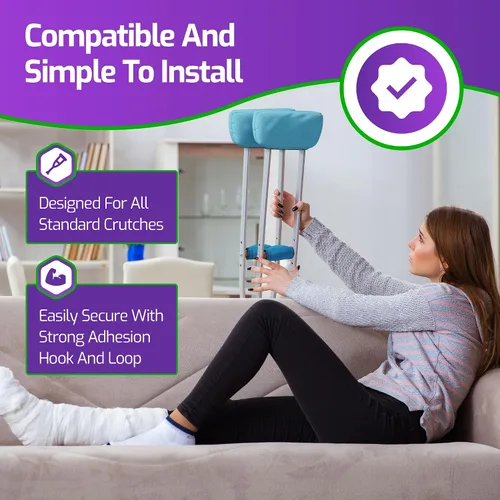 Vista 5 de Acolchado de muletas prémium para muletas – Cojines de muleta para debajo del brazo – Almohadillas azules – Se adapta a muletas estándar