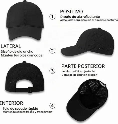 Vista 4 de Enwokran Gorra de béisbol deportiva de secado rápido para hombre, gorra atlética ajustada de malla ajustable, gorra lisa para correr, gorra de Negro