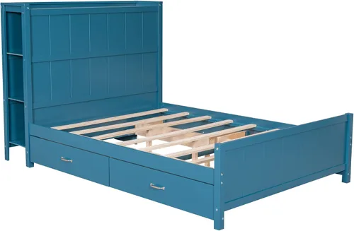 Vista 8 de Harper & Bright Designs Cama loft de madera de tamaño matrimonial con tobogán, marco de cama baja para niños y niñas, no necesita somier, ahorro