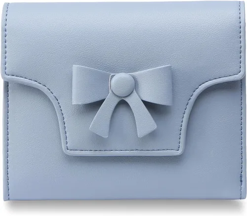 Vista 9 de yiijay Cartera pequeña para mujer, lindo lazo con bloqueo RFID, plegable, de cuero, tarjetero, compacto, con bolsillo con cremallera