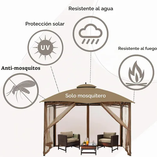 Vista 5 de Mosquitera Universal de Repuesto para Gazebo – Hugline Pantalla de Malla para Exteriores de 10' x 10', Cortina de Pared Lateral de 4 Paneles